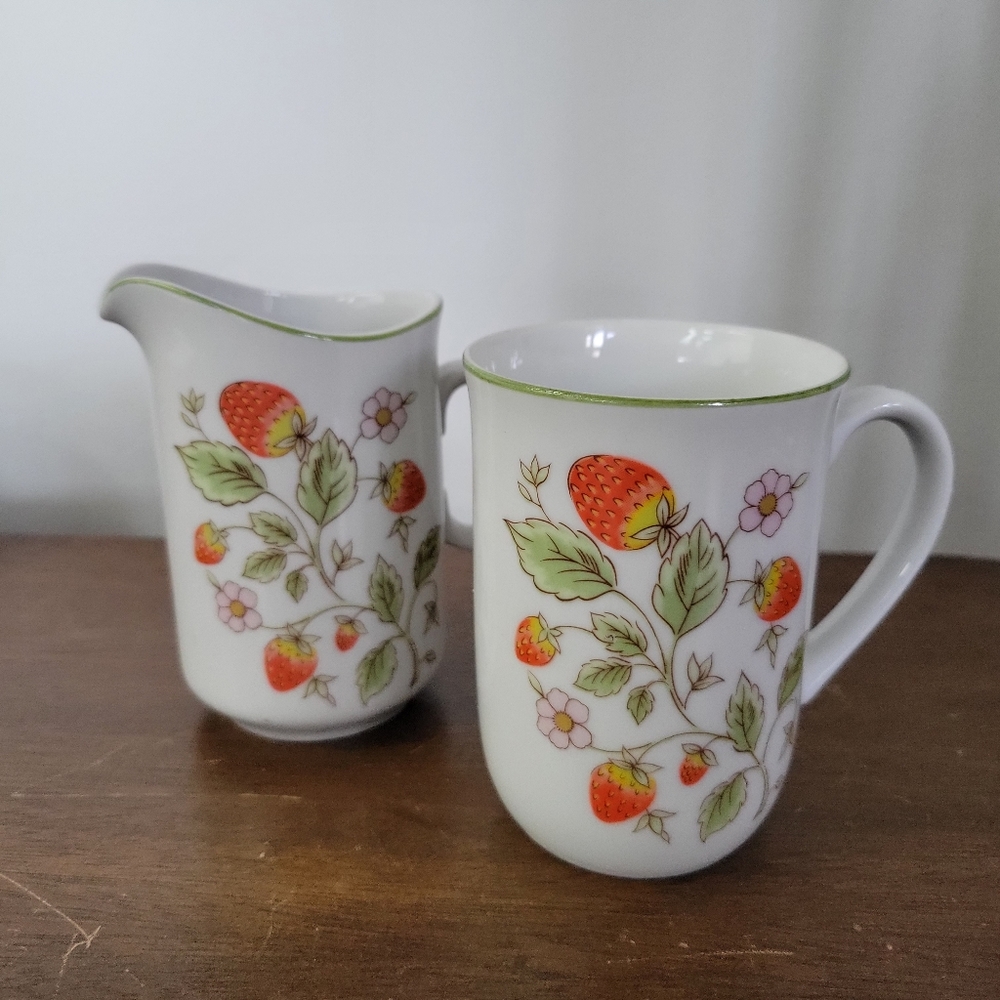 Dolphin Fine China Berry Patch Creamer Pitcher and Mug